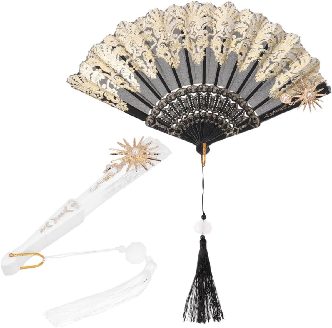 Vintage Lace Folding Fan 2pcs Lightweight Plastic Cloth Halloween Season