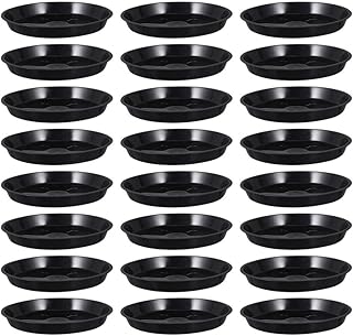 Generic Large Indoor Plants 25x Plant Saucers, 5 inch Planter Pot Drip Tray Thicker Plastic Flower Pot Saucers for Indoor Outdoor, Round Potted Plants No Holes Saucers (Black) Round Black Rug