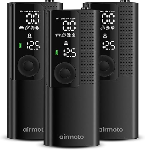 Airmoto Compresor de aire portátil para inflador de neumáticos, paquete de 3, bomba de aire para neumáticos de automóvil con manómetro de neumáticos