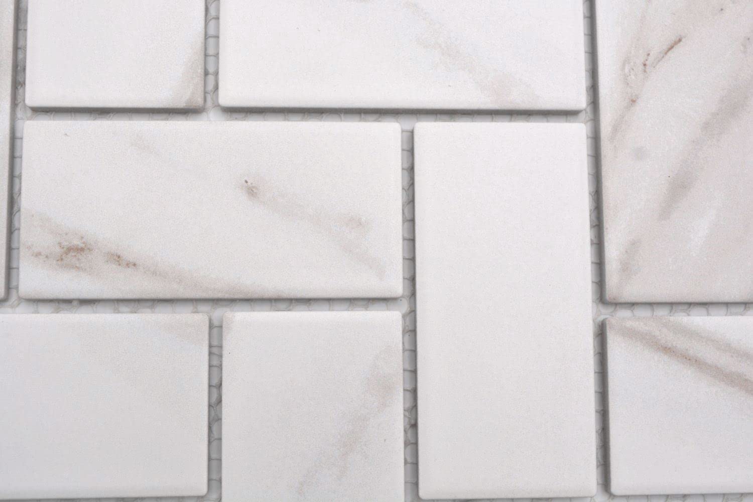 Azulejo de mosaico de cerámica Calacatta en espiga, color blanco, marrón grisáceo, mate, pared de ducha, 10 alfombrillas de mosaico