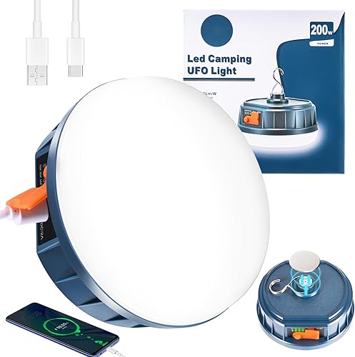 Linterna LED colgante para camping, esenciales recargables, 200 W, luces de tienda de campaña para exteriores, decoración de camping, 4000 lúmenes,