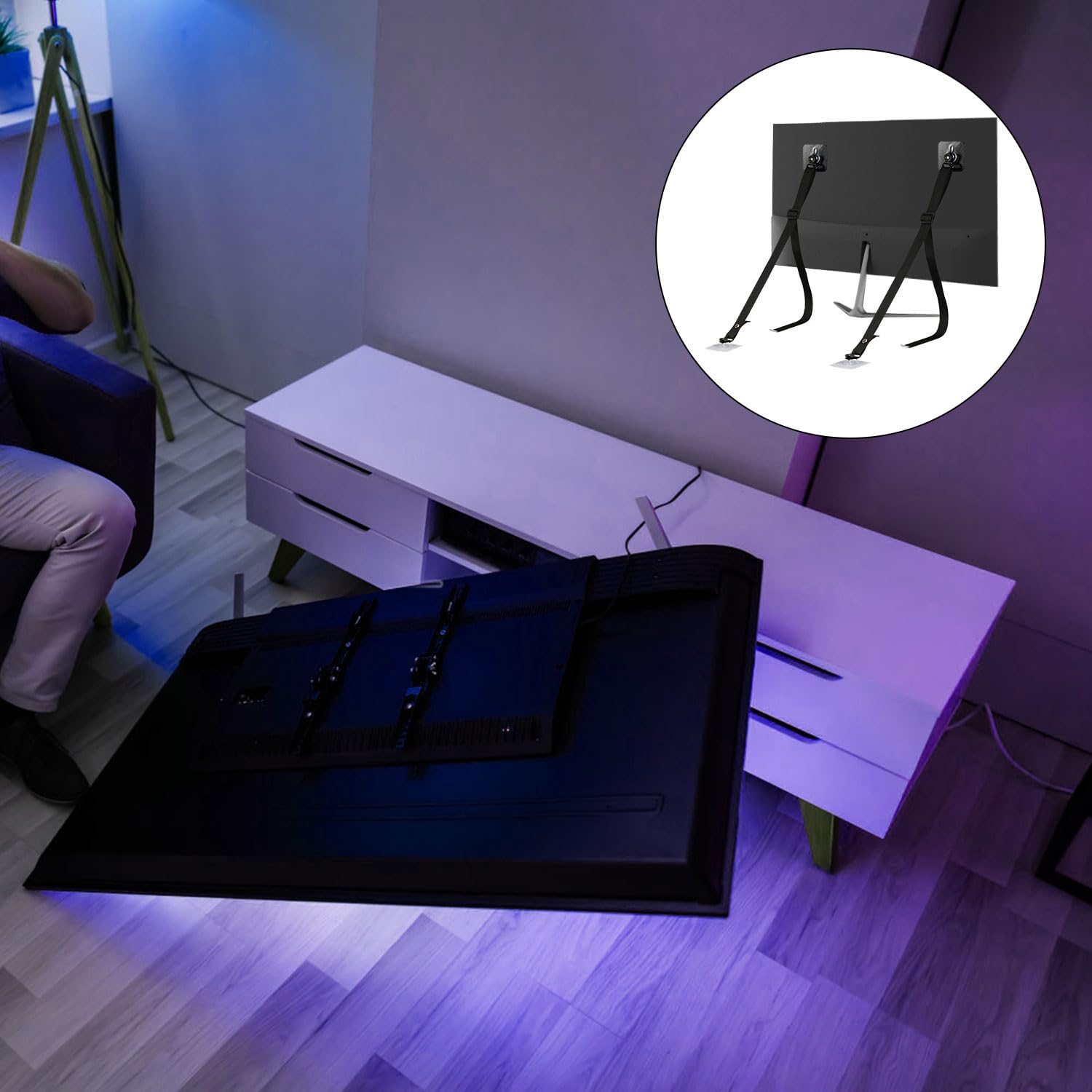 Lot De 2 Sangles Anti-Basculement Pour TV/Meubles - Sans Perçage, Adhésif Fort, Protection Enfant/Chat
