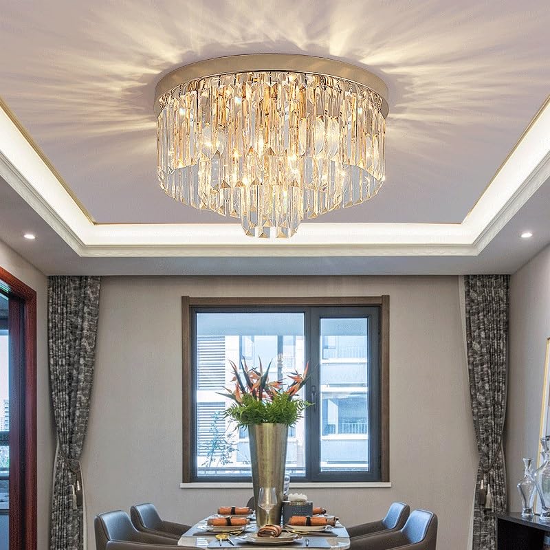 Plafonnier à intensité variable en cristal de luxe et structure dorée moderne pour chambre - 2