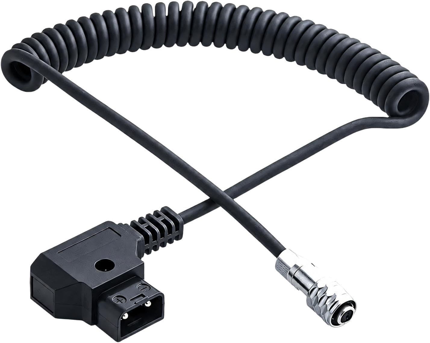 D-TAP to BMPCC 4K Locking Camera Power Cable, Coiled Wire, Secure Metal Connector for Handheld Filming with External Bat