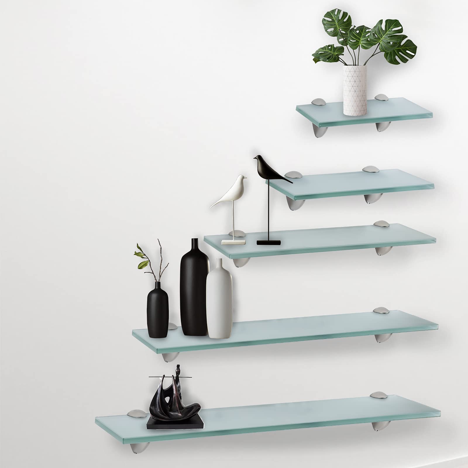 Randaco 2 estantes de cristal con soporte de pared, de cristal mate con cristal de seguridad templado de 8 mm y soporte, perfecto como estante de ducha/estante de baño para baño, cocina, balcón (20 x