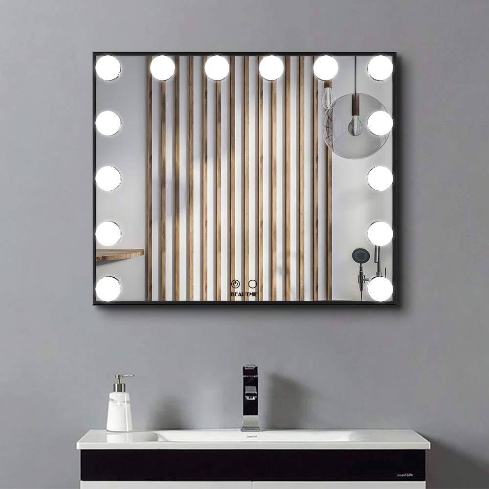 Nitin Hollywood Vanity Mirror with Lights, Black Lighted Makeup Mirror with 14 Bulbs, Tabletop or Wall Mounted Vanity Mirror for Bedroom Dressing Room (Black)