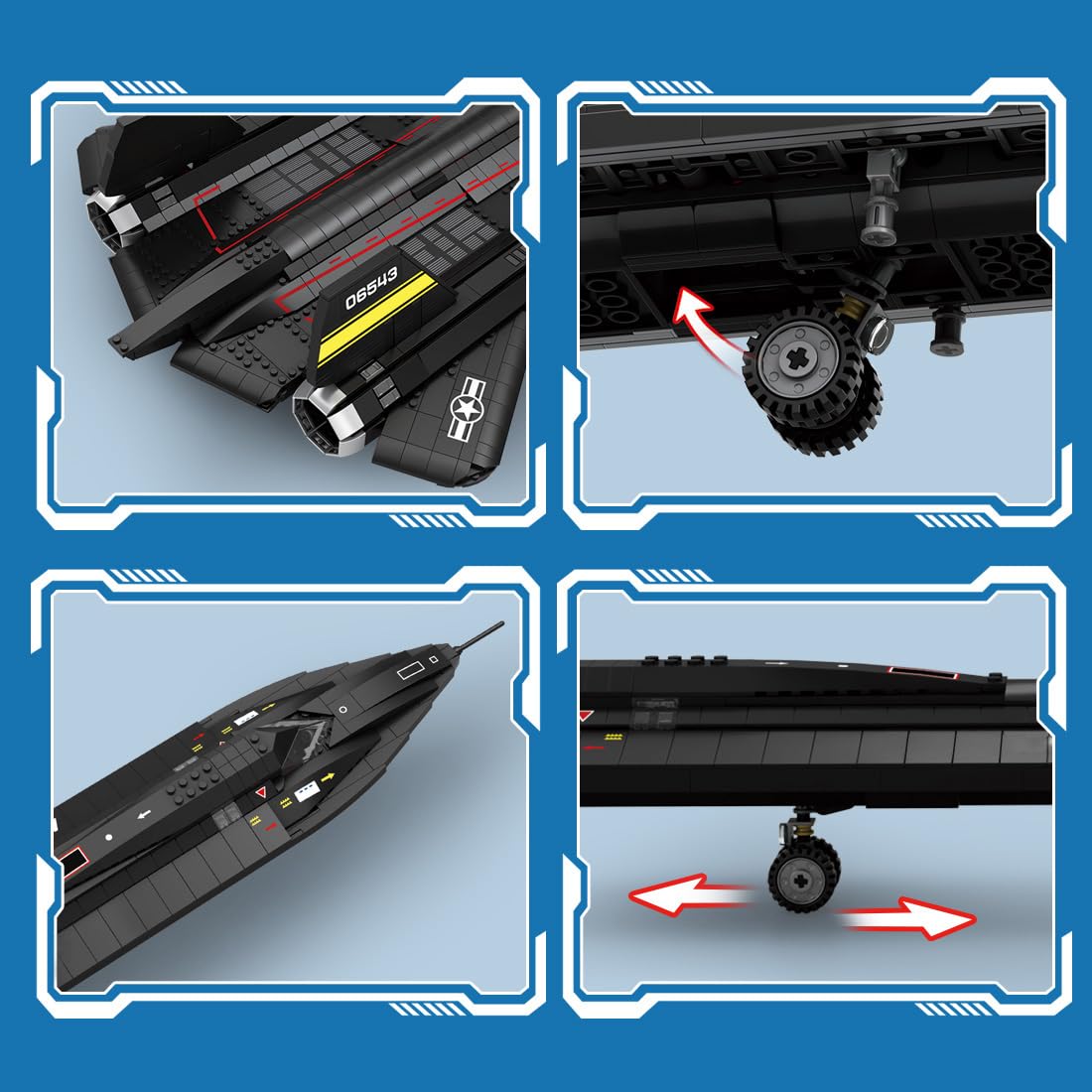 SR71 Kampfjet Bausteine Set, 1775 Stück Blackbird Klemmbausteine Militär Flugzeug, Kampfflugzeug Modellbausatz für Erwachsene