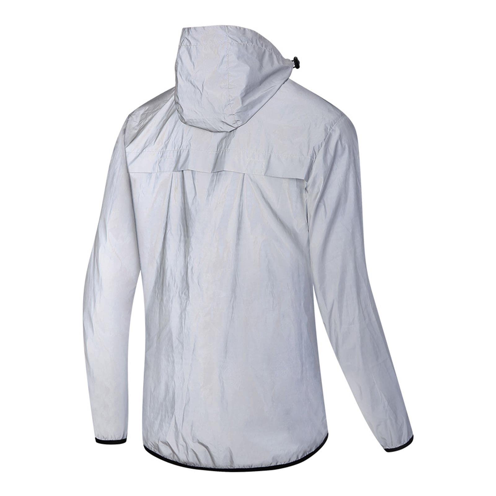 Giacca Ciclismo da Uomo con Cappuccio Full Reflective Top MTB Cycling Windbreaker Travel Sport Coat,Argento,XL