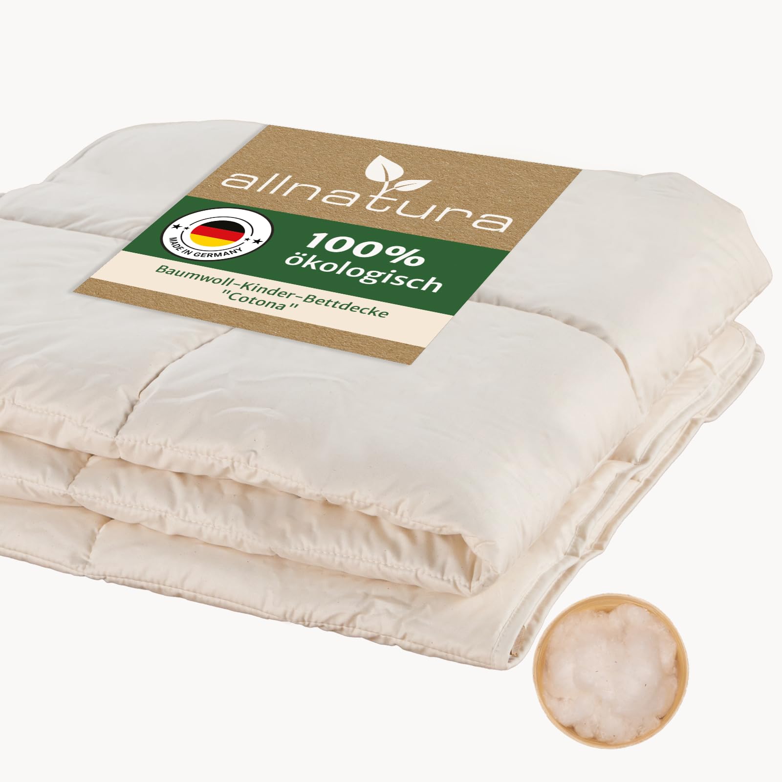 allnatura Kinder-Bettdecke Cotona 80x80 Duo - Wärmeisolierende Bio-Baumwolldecke für Babys & Kleinkinder, allergikerfreundlich & vegan - Perfekt als Duo-Decke für Kinder- und Reisebetten
