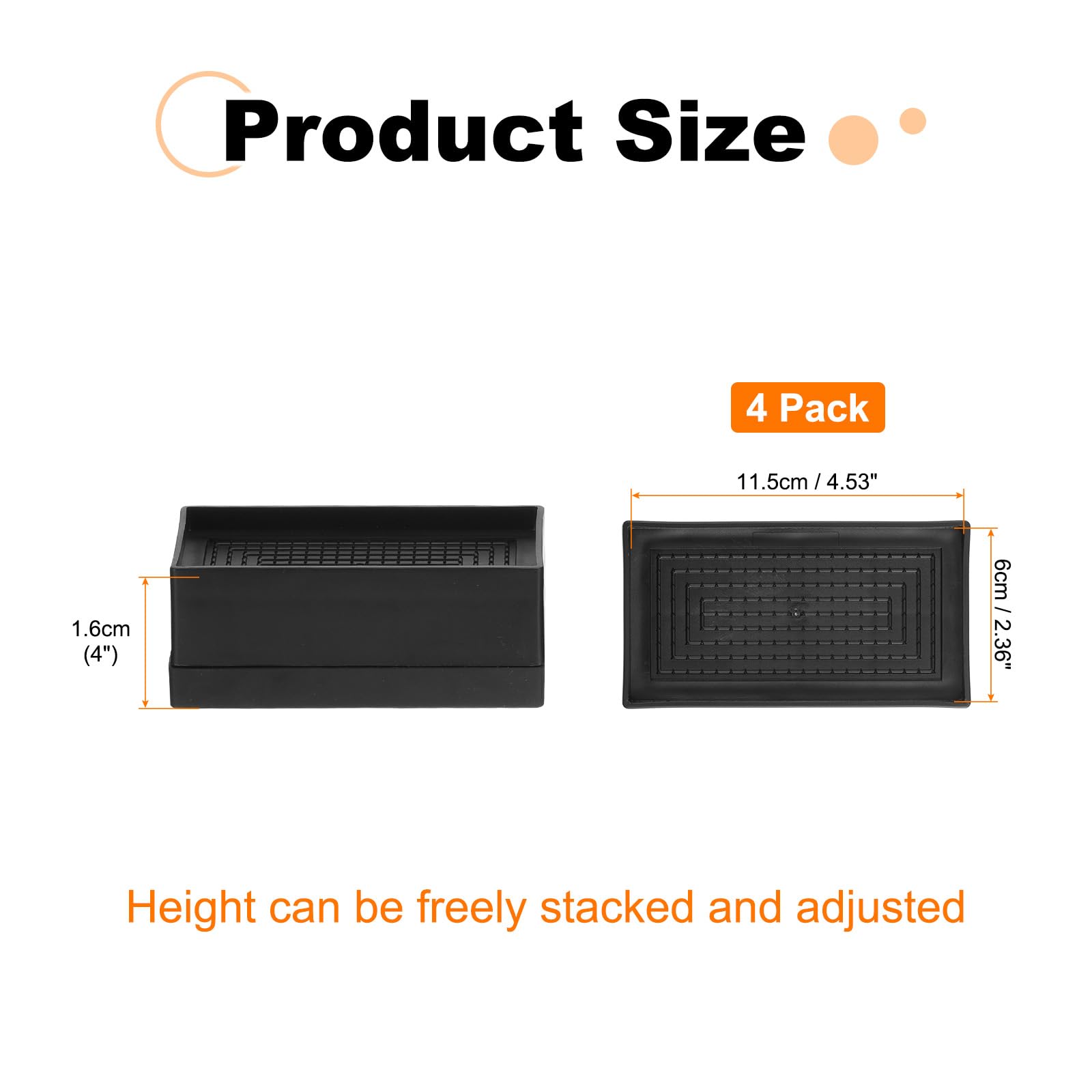 uxcell 4-Pack Rectangle Bed Risers, 1.6 Inch Full Edge Heavy Duty Adjustable Furniture Risers for Bed Sofa Table and Couch Lift (Black)