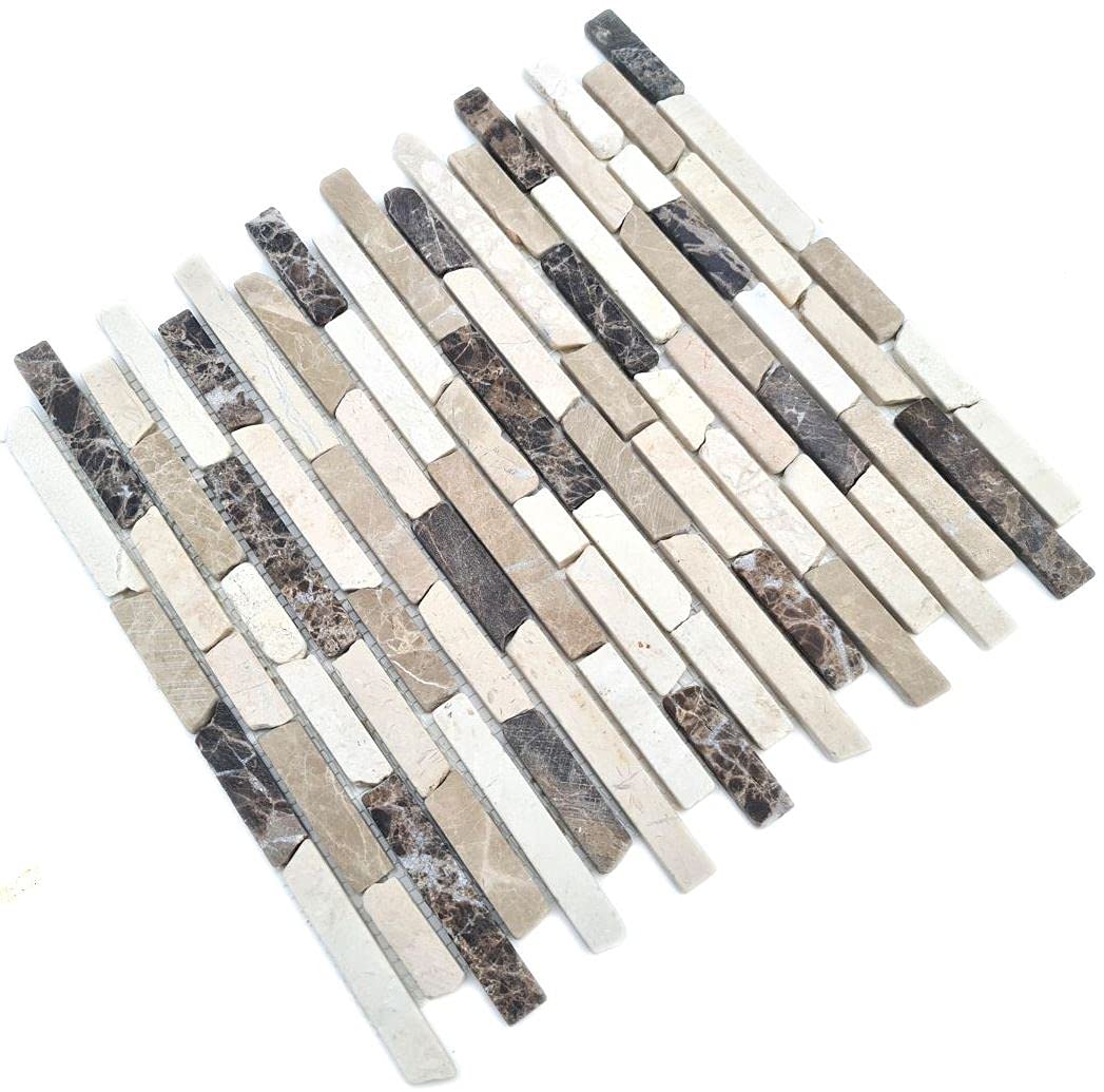 Mosaik Fliese Marmor Naturstein beige braun Brick Castanao Biancone MOS40-0195_f