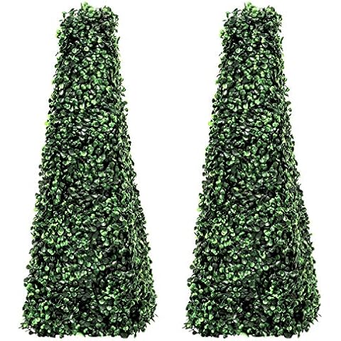 Woodside Topiary Obelisk Leaf Effect, Green 2ft/65cm Indoor/Outdoor Replica Decoration (pack of 2) Cover