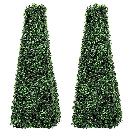 Woodside Topiary Obelisk Leaf Effect Green 2ft/65cm Indoor/Outdoor Replica Decoration (pack of 2)