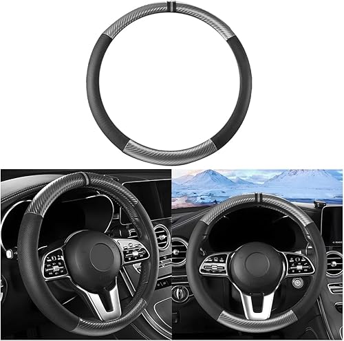 Miniatura 1 de zipelo Funda universal de 15 pulgadas para volante de automóvil, de fibra de carbono, transpirable, antideslizante, cálida en invierno y fresca en