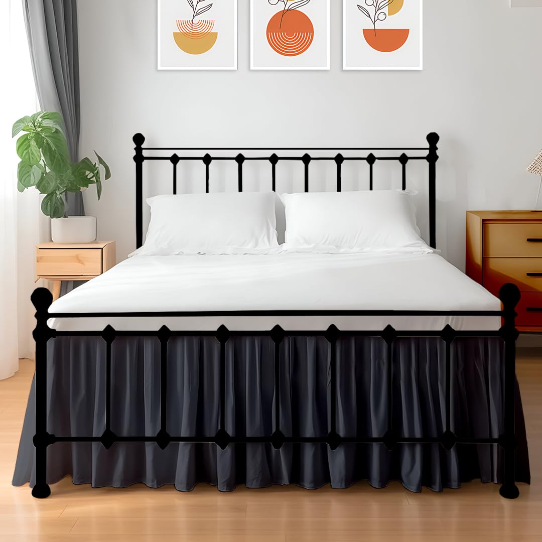 Shreem Linen Ruffled Bed Skirt with Split Corners, Gathered Style, 100% Microfiber, 21-Inch Drop, Dust Ruffle Bedskirt with Platform, Twin-XL, Dark