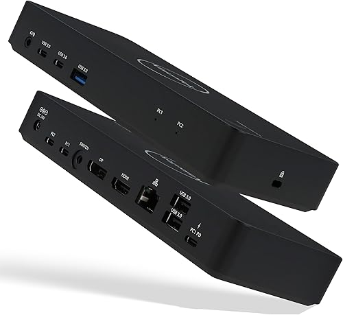 VisionTek Estación de acoplamiento KVM USB-C VT2900 con entrega de energía de 100 W, interruptor KVM de doble monitor con HDMI, DisplayPort, USB-A,
