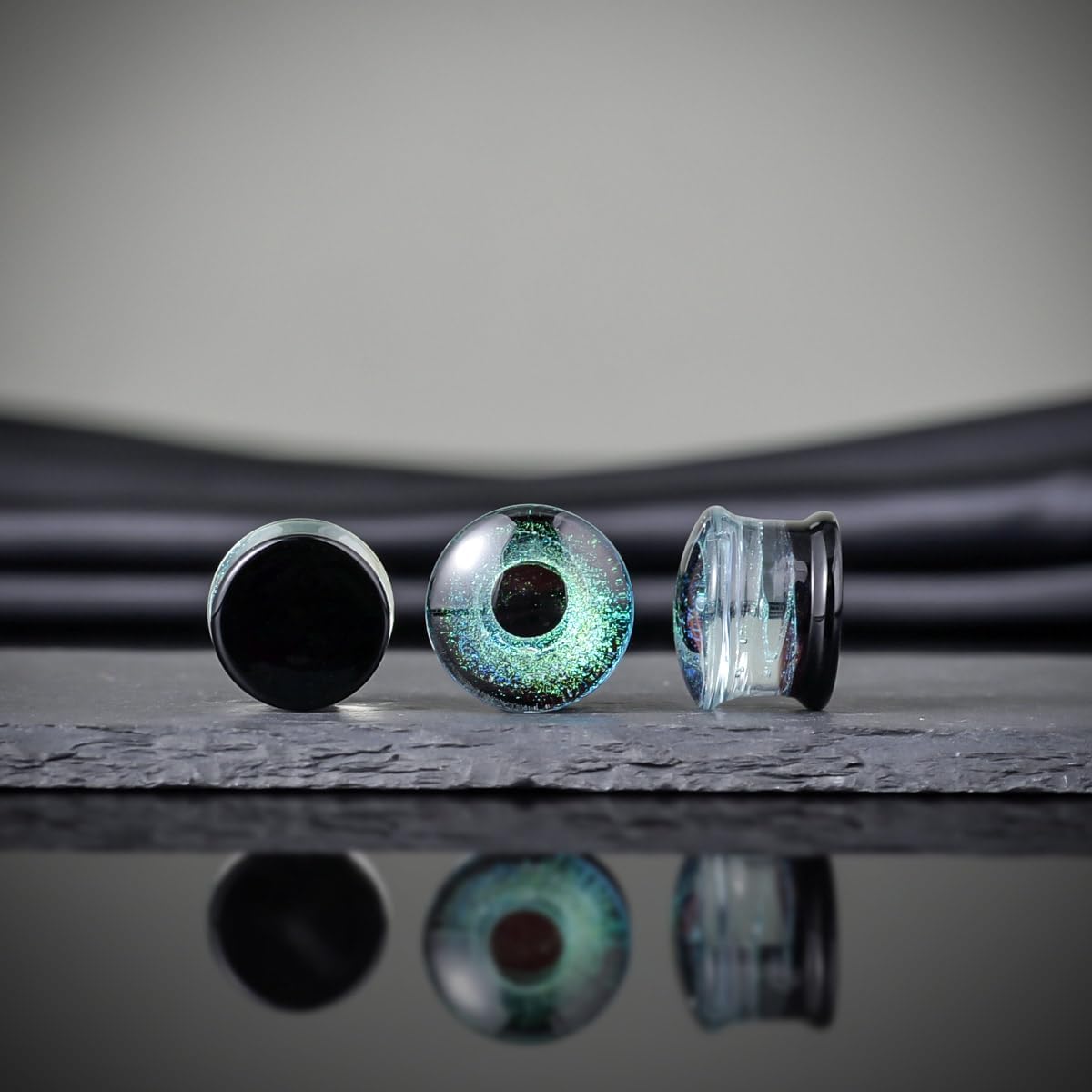 COOEAR Glass Plugs And Tunnels Color Foil Piercing Double Flared Expander Stretchers Pair Gift Jewelry Size 2g(6mm) to 5/8"(16mm).