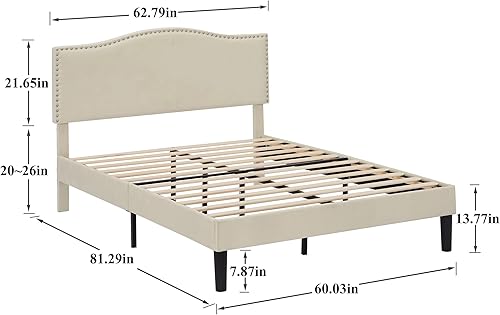 Miniatura 2 de VECELO Base de cama Queen con cabecera tapizada, marco fuerte y soporte de listones de madera, fuerte capacidad de peso, antideslizante y sin ruido,