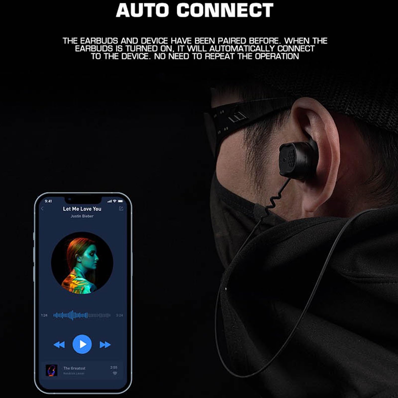 Táctico Bluetooth auriculares inalámbricos Bluetooth 5.3 auriculares 8H estéreo bajo profundo deportes sobre botones auriculares Bluetooth con 4 ENC micrófono IP7 impermeable auricular para correr