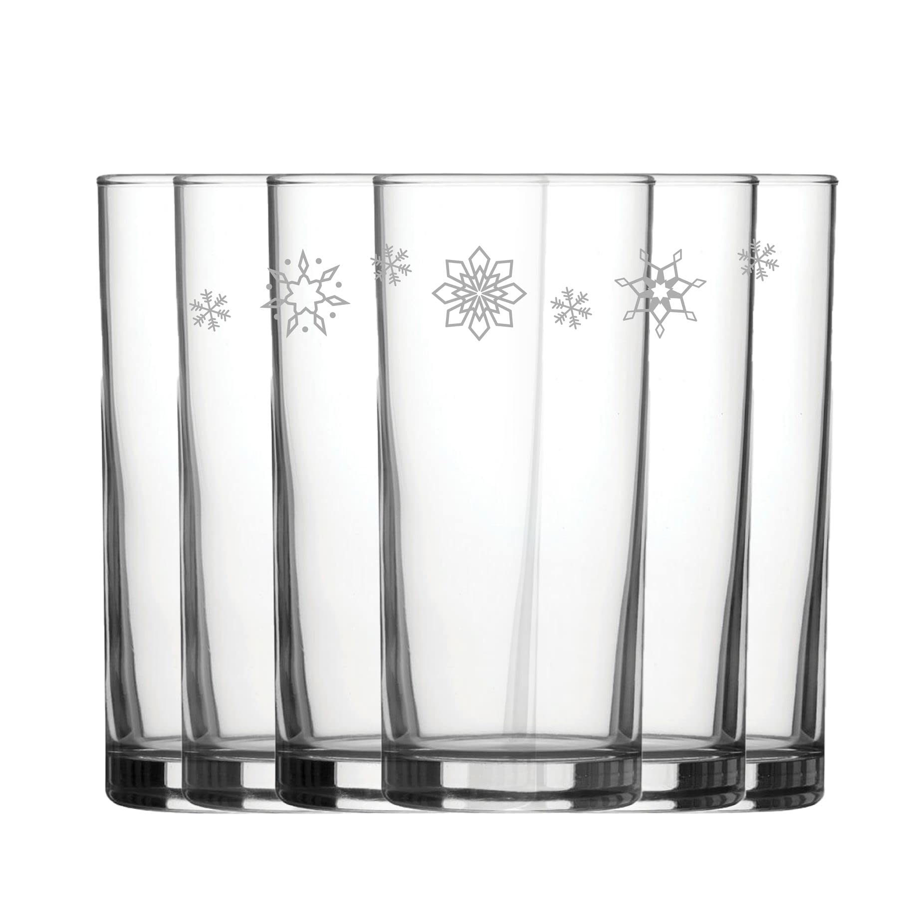 Engraved Snowflake Patterned Hiball Set of Six 12oz/340ml Water and Cocktail Glasses, Laser Engraved in The UK, Christmas, Gift for Her, Gift for Mum, Grandma, Auntie