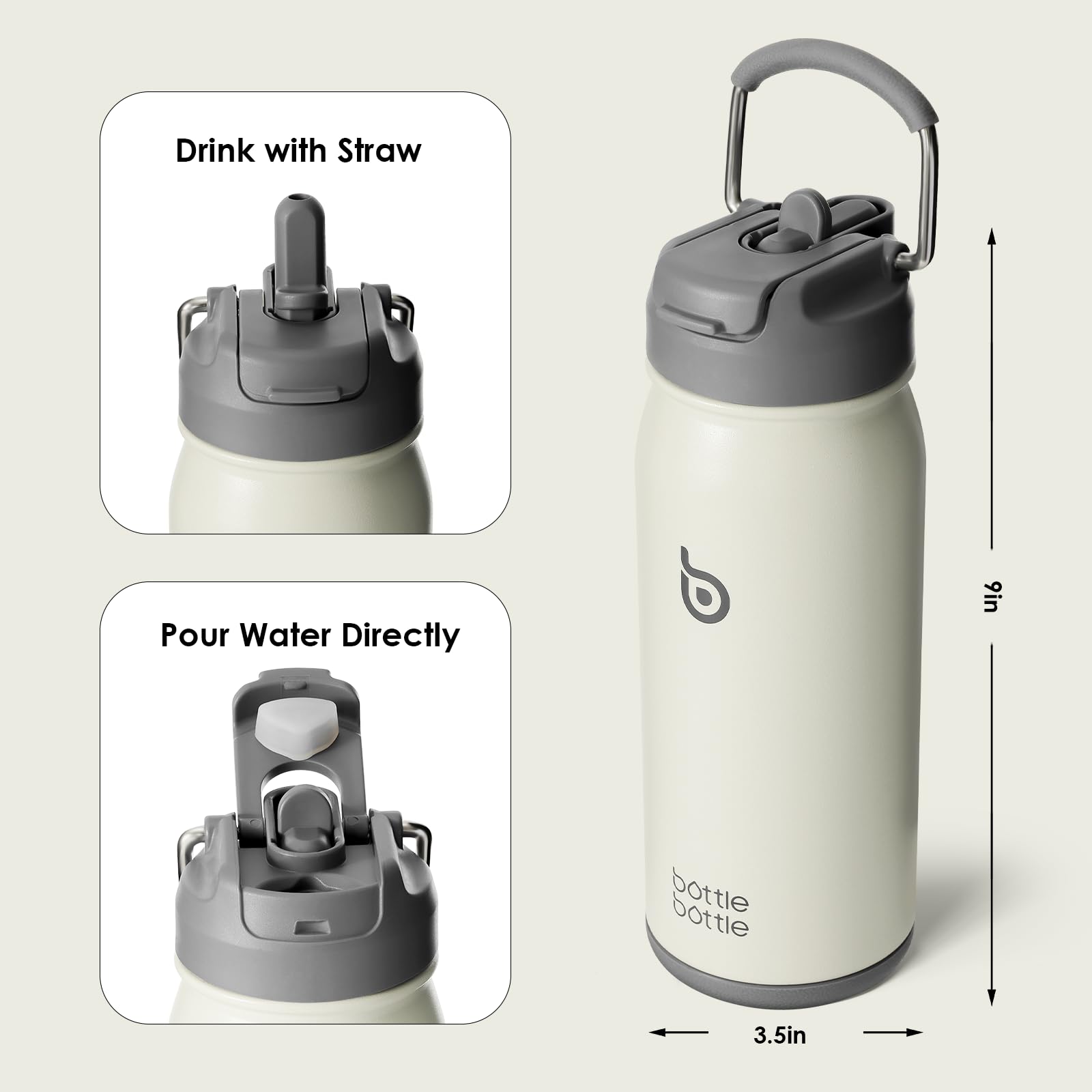 BOTTLE BOTTLE Stainless Steel Kids Water Bottle 16oz(470ml) Insulated Sports Water Bottle with Straw and Pills Holder for Gifts and School(Gray) - Image 4