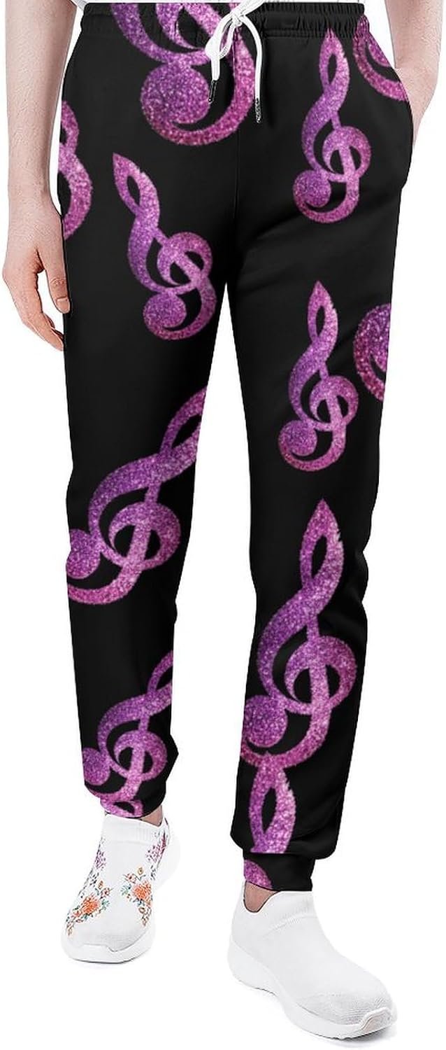 Glittery Music Note Men's Sweatpants Novelty Jogging Pants Sports Running Bottoms Trousers Women