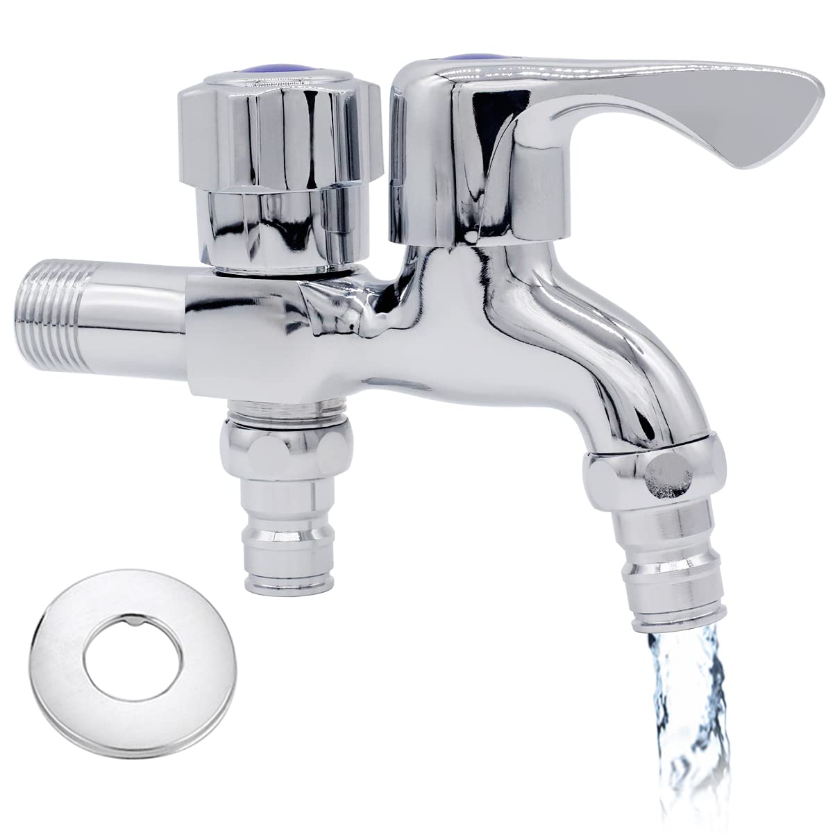 ELEPHANTBOAT® Silver 2 in 1 Brass Two Way Dual Tap for Washing Machine with Wall Flange,Chrome Plated Copper for Bathroom & Kitchen (B0BS75GDZ1) Amazon Price History, Amazon Price Tracker