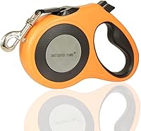 Vista 1 de Correa retráctil para perro, cinta de nailon fuerte de 16 pies, puntada reflectante para caminar por la noche, freno con una sola mano, mango Naranja
