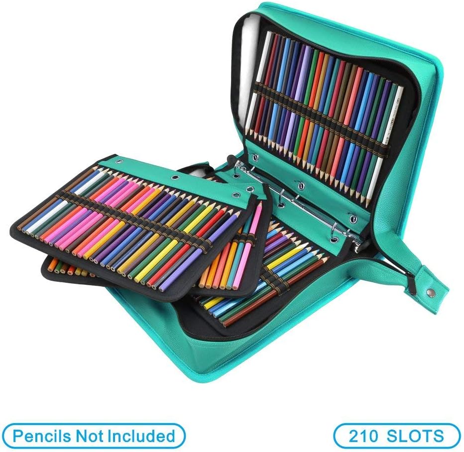 YOUSHARES 200 + 16 Slots Pencil Case & Extra Pencil Layer Holder - Bundle for Prismacolor Watercolor Pencils, Crayola Colored Pencils, Marco Pens and Cosmetic Brush (216 slots Green)