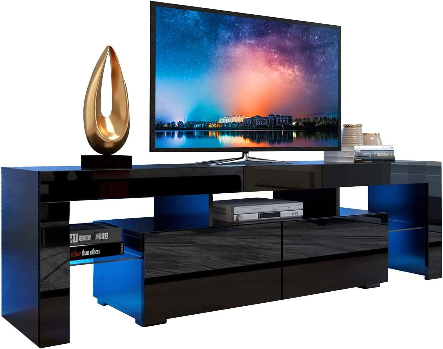 Goujxcy TV Stand for 65 inch TVs - LED TV Stand Black with Storage Drawer, Entertainment Center for 65+ inch TV Console Media Cabinet, Television Stands for Living Room Bedroom