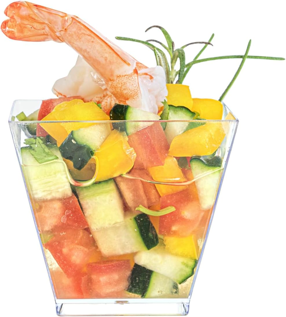 Restaurantware 2 Ounce Mini Kova Cups 300 Square Small Appetizer Cups - Lids Sold Separately Heavy-Duty Clear Plastic Parfait Cups Serve Mousse Puddings Or Samples For Weddings Or Parties
