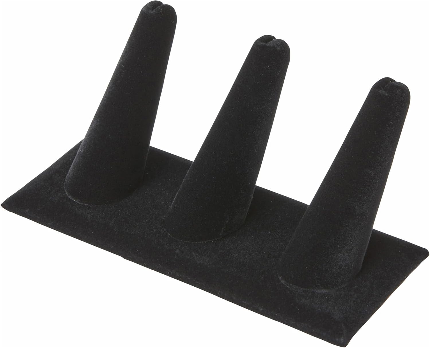 Plymor Black Velvet Ring Finger Display, Three on Rectangular Base, 4.875" W x 2.25" D x 2" H (Pack of 6)
