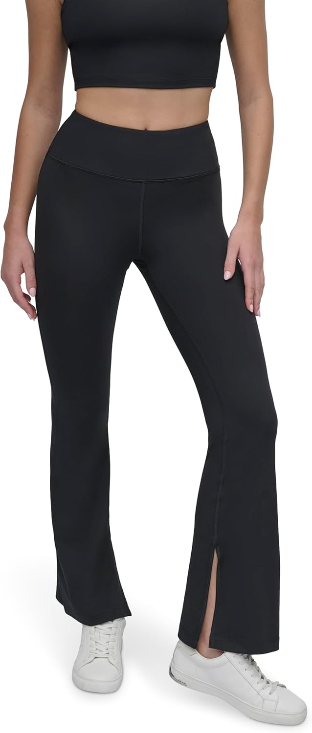 DKNY Women's High Waisted Compression Flared Slit Yoga Pant