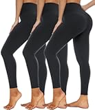 3 Pack High Waisted Leggings for Women- Full Length Capri Black Buttery Soft Tummy Control Yoga Pants for Workout Athletic