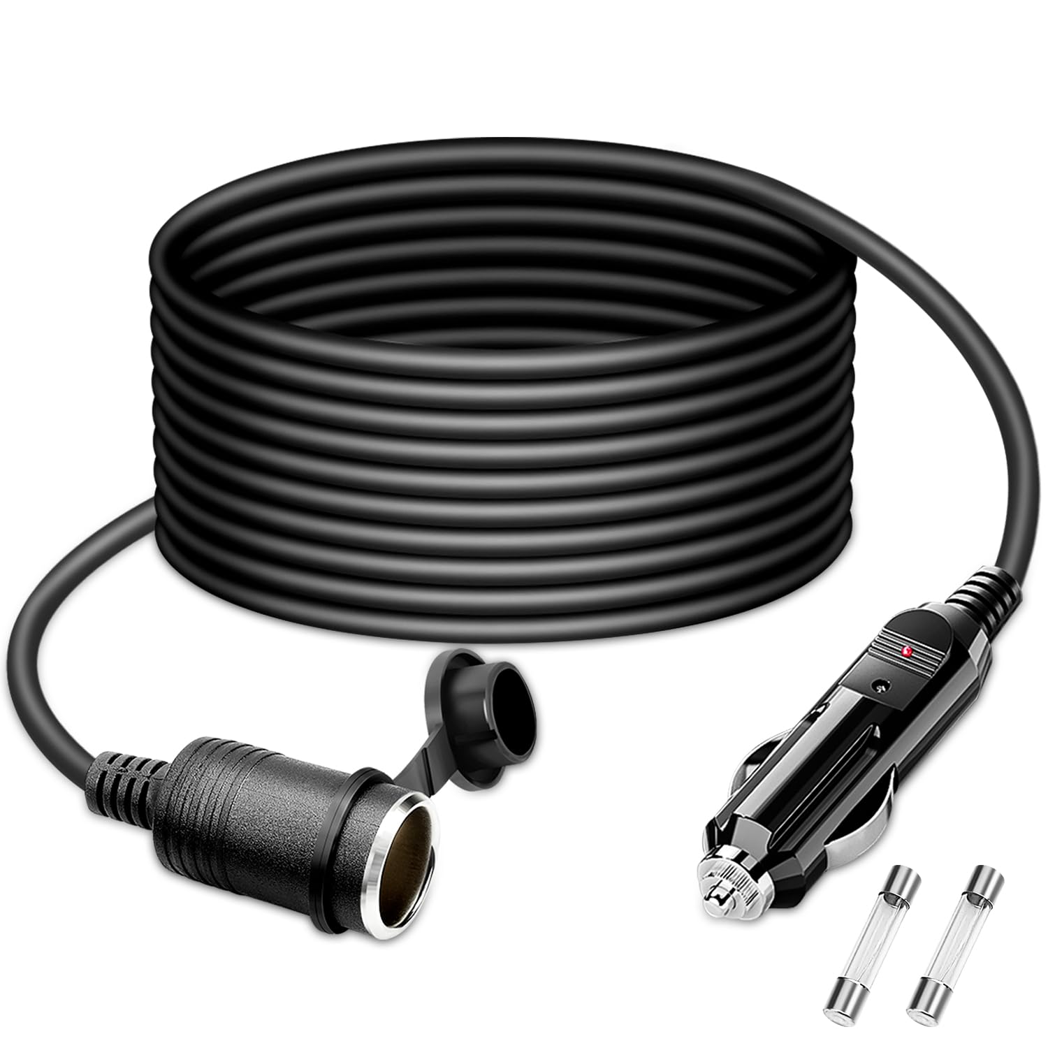 WOWLED Cavo di prolunga per auto, 6 m, 12 V/24 V, prolunga, fusibile da 10 A, cavo in gomma con spina e presa, nastro in velcro, per presa accendisigari