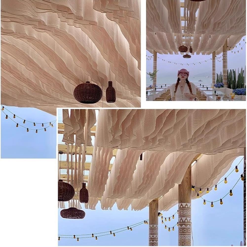 Bande D'ombrage Rideaux Décoratifs pour Auvent De Pergola, 10 Pièces | Extérieur Ondulé Voile Rideau En Forme De Voile Avec Câble En Acier Pour Mariage Terrasse Scène Plage(40x800cm)