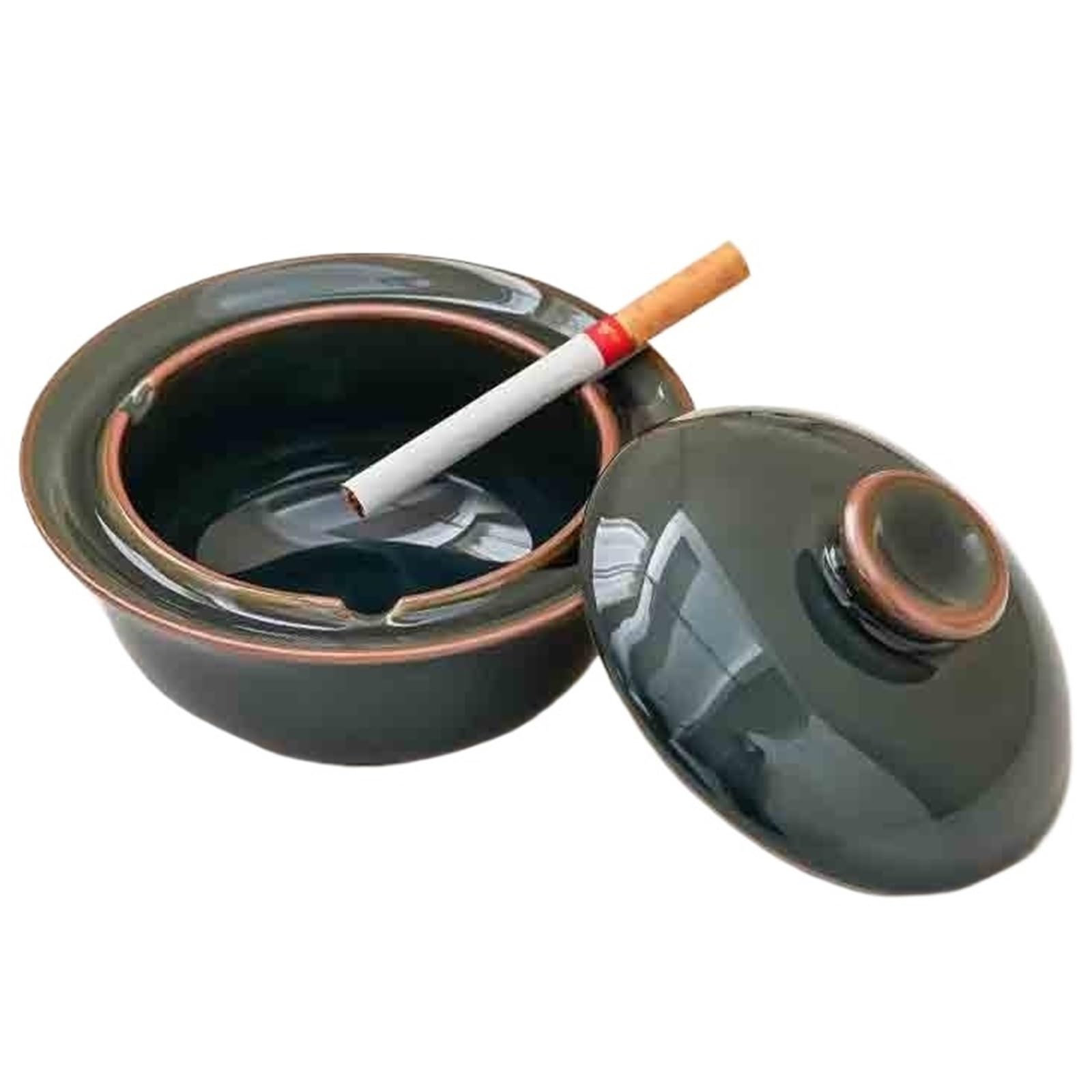 Cigarettes Ashtrays Ceramic Ashtray with Lid for Office Cigarette Holder(Blue)