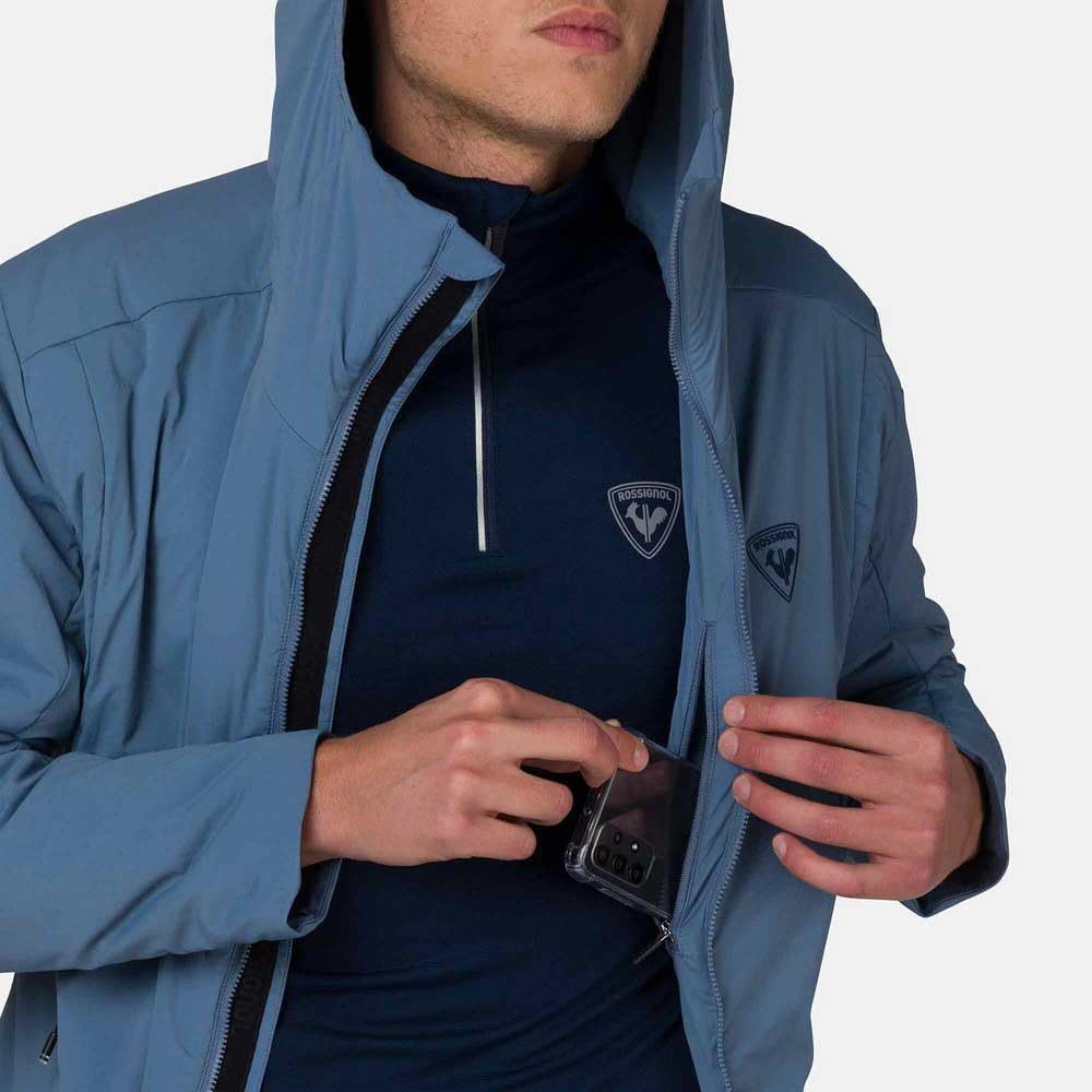 ROSSIGNOL Men's Opside Lightweight Waterproof Classic Fit Insulated Warm Winter Ski Hoodie Jacket, Faded Blue, X-Large
