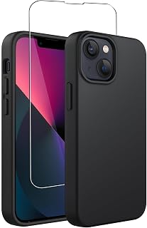 【1+1枚セット】対応 iPhone 13 mini ケース(5.4インチ専用) マットブラック柔軟性 TPU素材カバー 超薄型 軽量防止 衝撃吸収 着脱簡単【ブラック】+iPhone 13 mini ガラスフィルム【旭硝子素材製】 硬度9H 高透過率 飛散防止 自动吸着