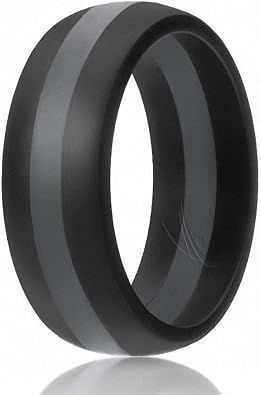 ROQ Silicone Rubber Wedding Ring for Men, Comfort Fit, Mens Wedding Band, Breathable Rubber Engagement Band, 8mm Wide 2mm Thick, Dome Style Middle Line, Solid Stripes, Multi Packs, Multi Colors