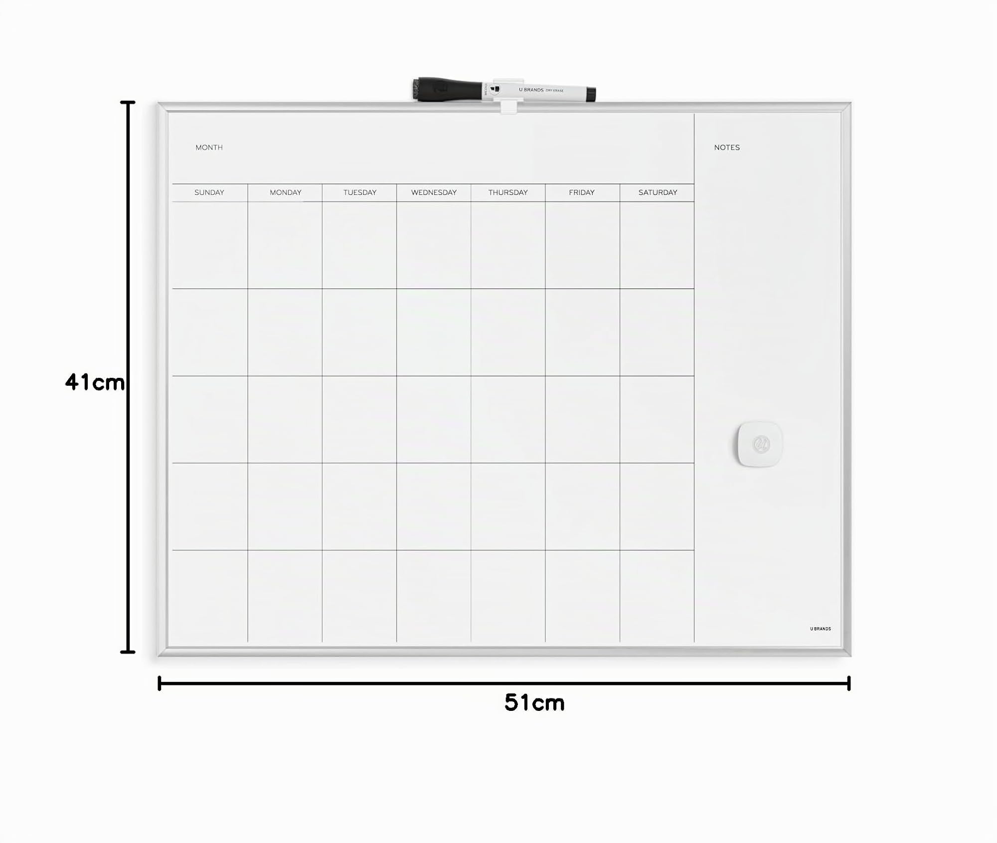 U Brands magnétique Calendrier mensuel effaçable à sec Silver Frame