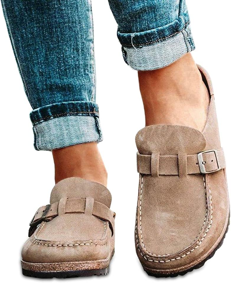 Eishi Women Slip-on Loafer Mule Flats Shoes Casual Comfy Clogs Sandals Open Back Slipper Summer Daily Home Office Shoes