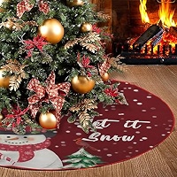 Christmas Tree Skirt With Gold Rim – 18 Inch Flannel Santa Reindeer Skirt For Pencil Trees