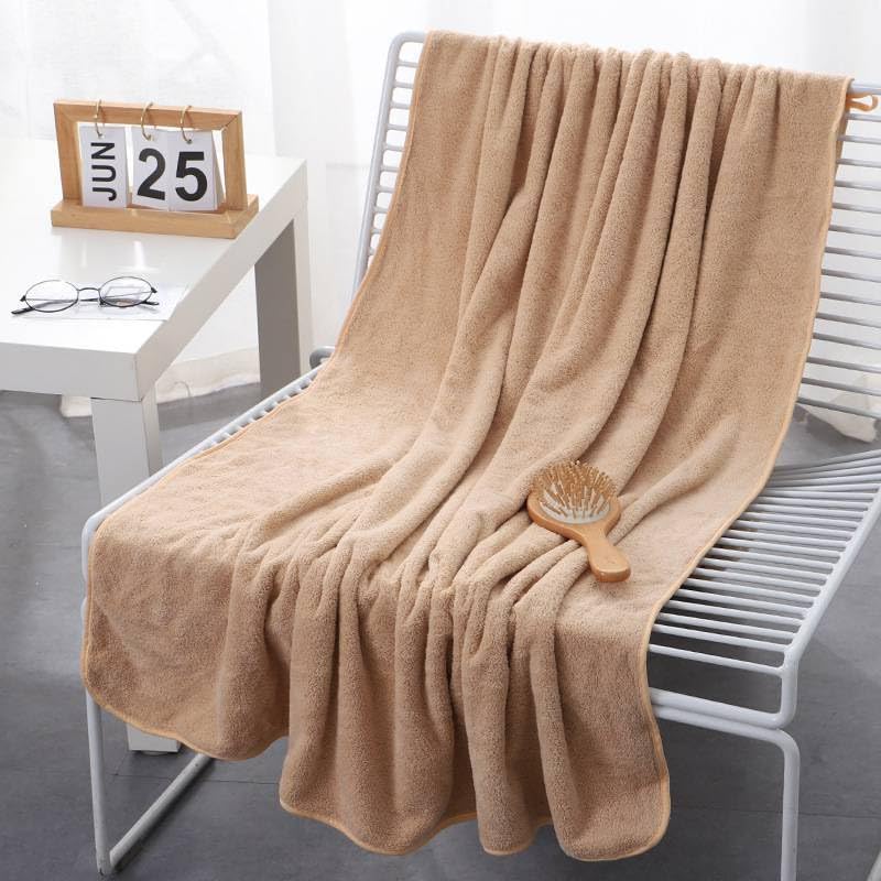 Image of Fezora Microfiber Towels for Bath-Soft Coral Fleece Towel with Extra Soft Plush & Quick Dry Large Size Towels Hook Quick Dry Super Absorbent-Bath Towel for Men and Women-70 x 140 cm (Beige)