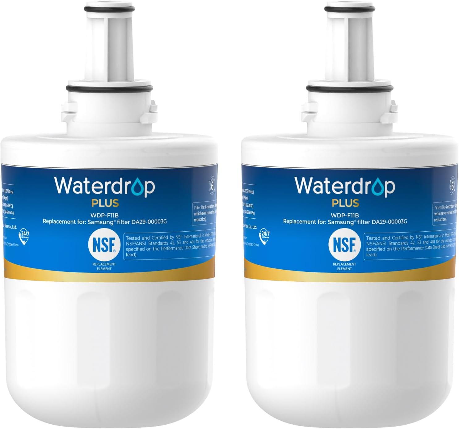 Waterdrop Plus DA29-00003G NSF 401&53&42 Certified Refrigerator Water Filter, Replacement for Samsung® DA29-00003G, DA29-00003B, DA29-00003A, Aqua-Pure Plus, HAFCU1, 2 Filters (Package May Vary)