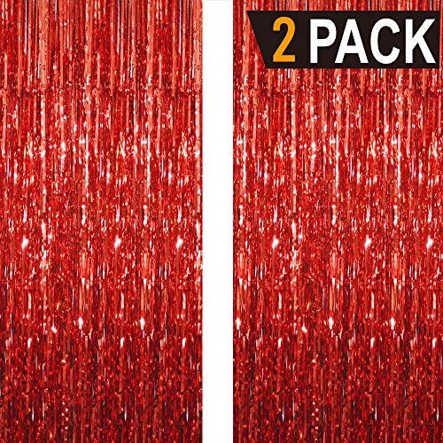 Goer 6.4 Ft X 9.8 Ft Metallic Tinsel Foil Fringe Curtains,Pack Of 2 Party Streamer Backdrop For Birthday,Graduation Decorations And New Year Eve (Red) #TOP1