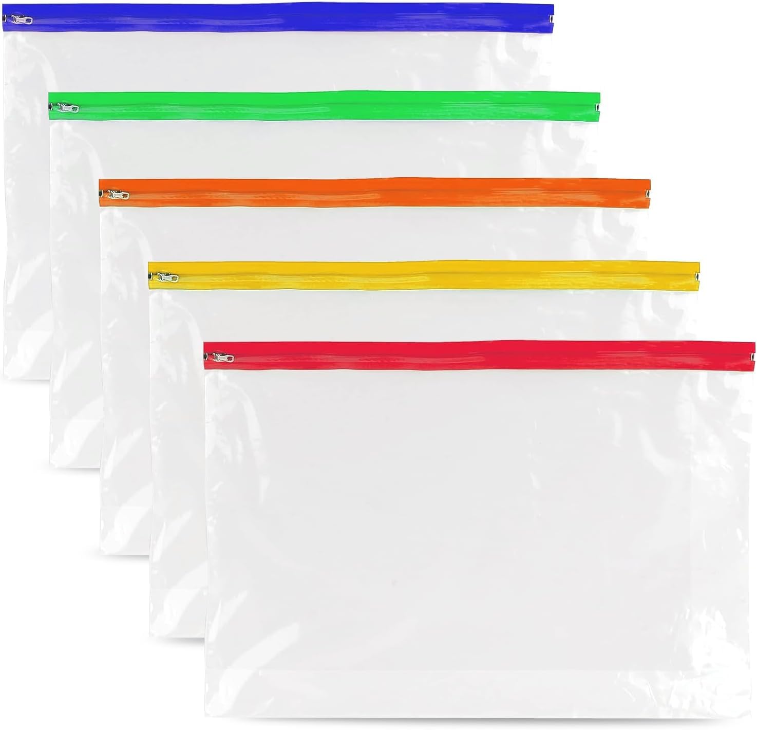 TB1Product 25-Pack A4 Zipped Wallets | Zip Plastic Wallets A4 with Metal Zipper | Colourful Transparent Zip Pouches for School, Office, Travel & Art | Plastic Zip Lock Bag Document Holders