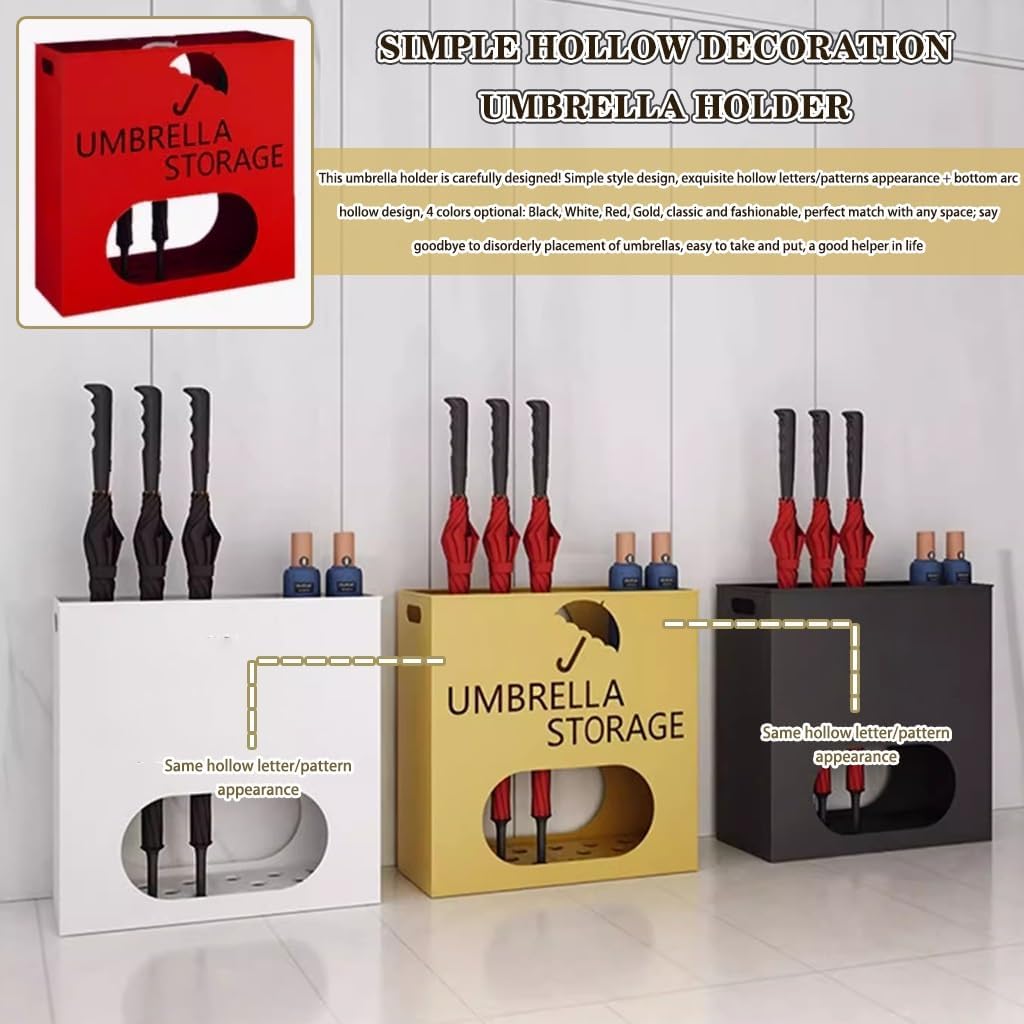 Umbrella Holder Decorative Hollow Design Large Capacity Split Hole Umbrella Stand for Entryway Mall with Curved Handle and Detachable Drain Tray White (41 * 13 * 36cm)