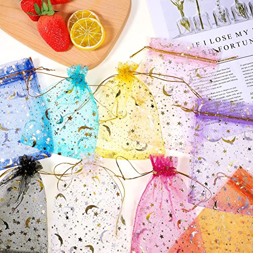 200 Pcs Moon Stars Drawstring Organza Bags Candy Jewelry Bags Organza Favor Gift Wrap Bags 4 X 6 Inch Assorted Colors Sheer Organza Mesh Pouch For Christmas Wedding Birthday Party #TOP4