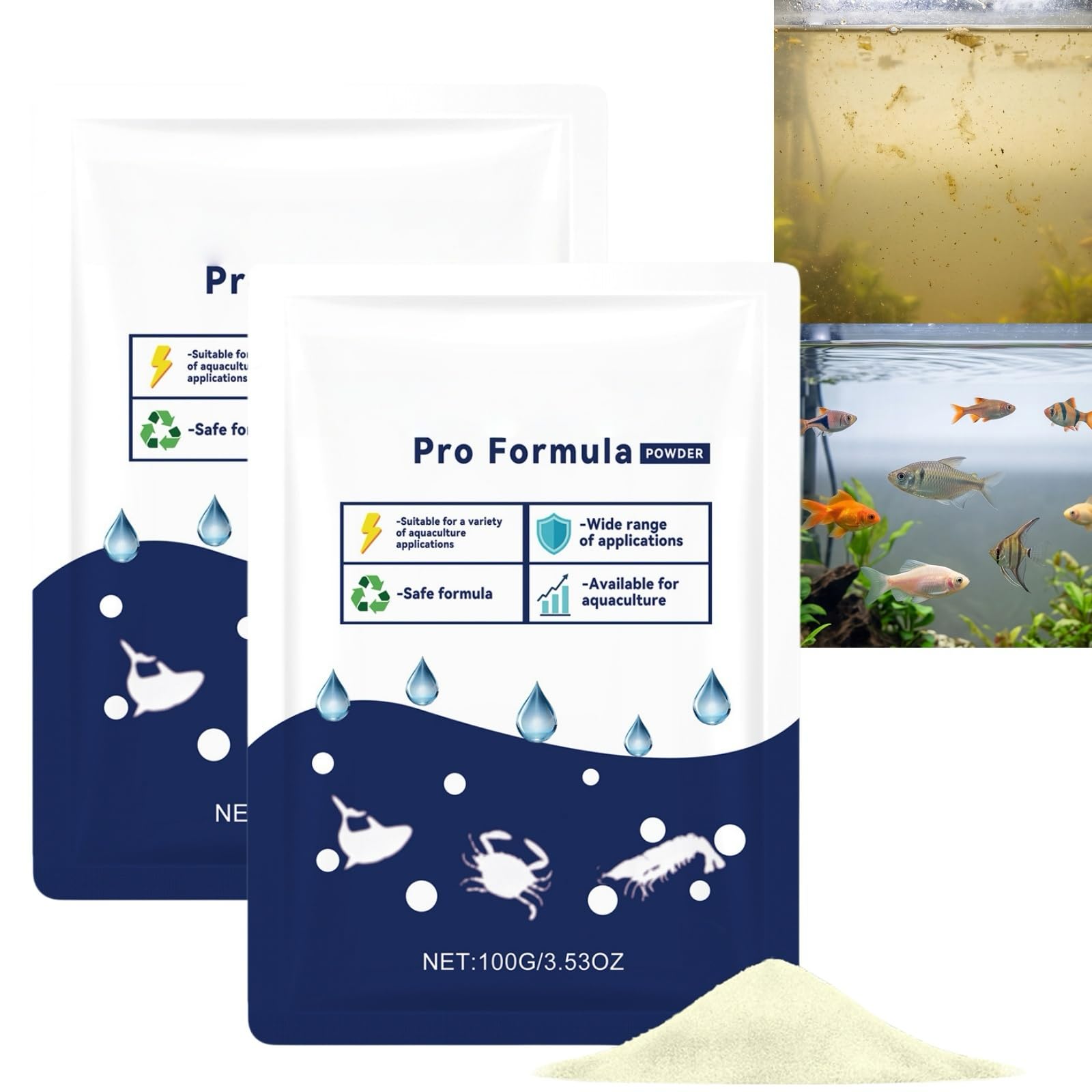 2 * 100g Aqua Protect Pro Formula Pond Cleaner Powder,Water Clarifier,Quick